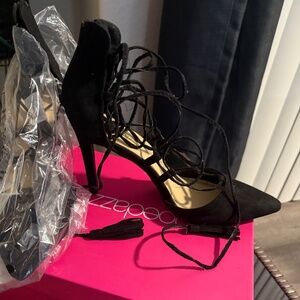 Black Arlena strappy ankle tie heels *brand new*